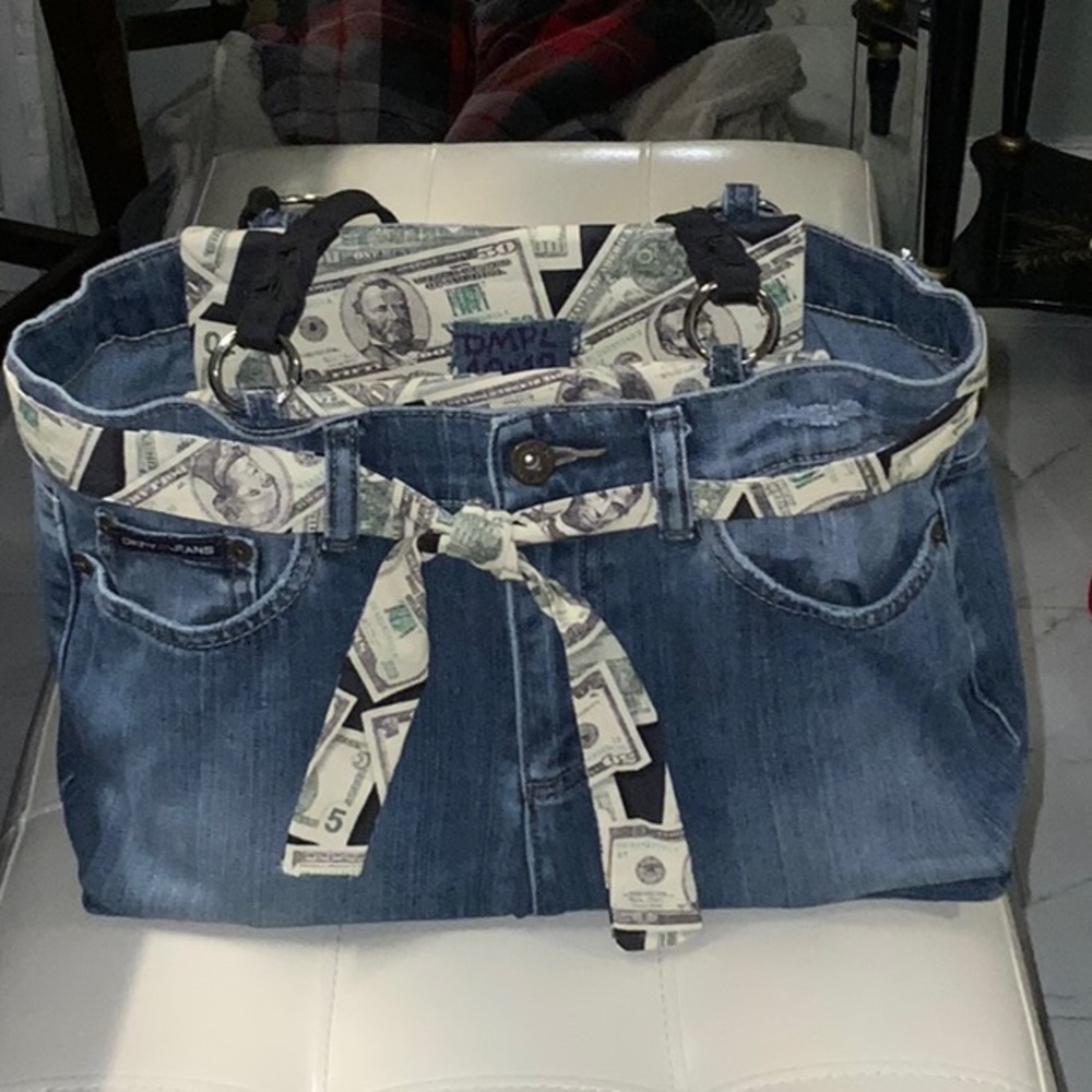 Handmade Denim Jean Purse W Money Design